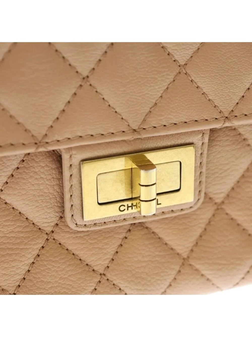 Chanel 2.55 Chain Shoulder Bag Pink Beige Calf Leather Gold
